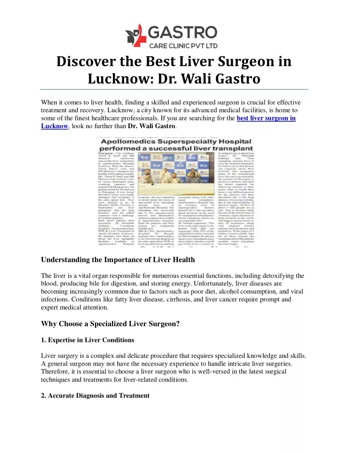 discover the best liver surgeon in lucknow