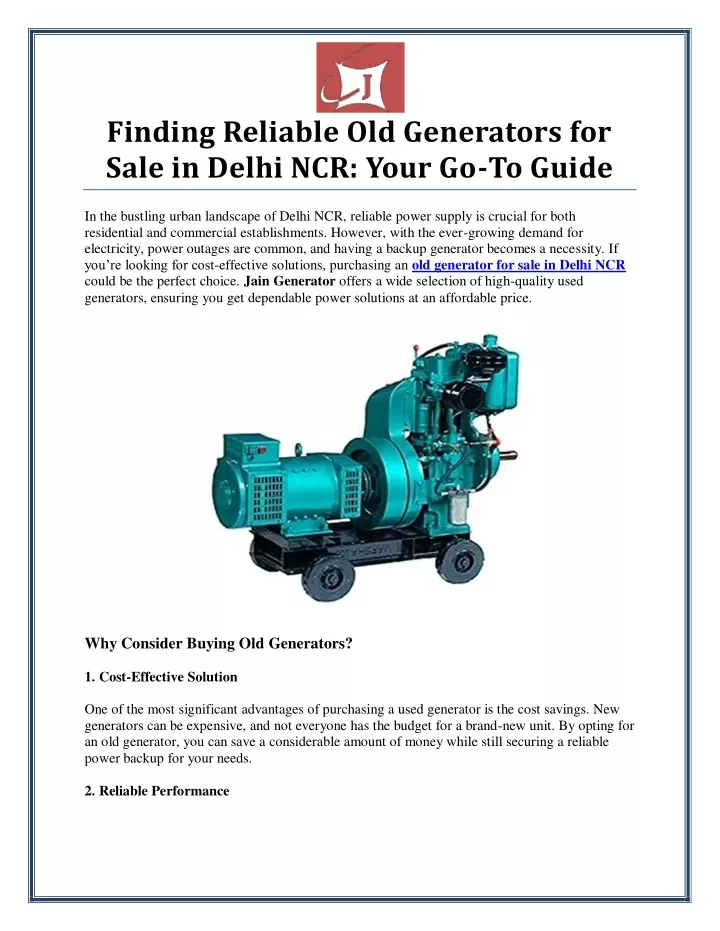 finding reliable old generators for sale in delhi