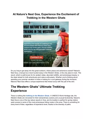 At Nature's Nest Goa, Experience the Excitement of Trekking in the Western Ghats