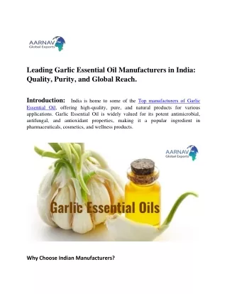 Garlic Essential Oil Manufacturers in India