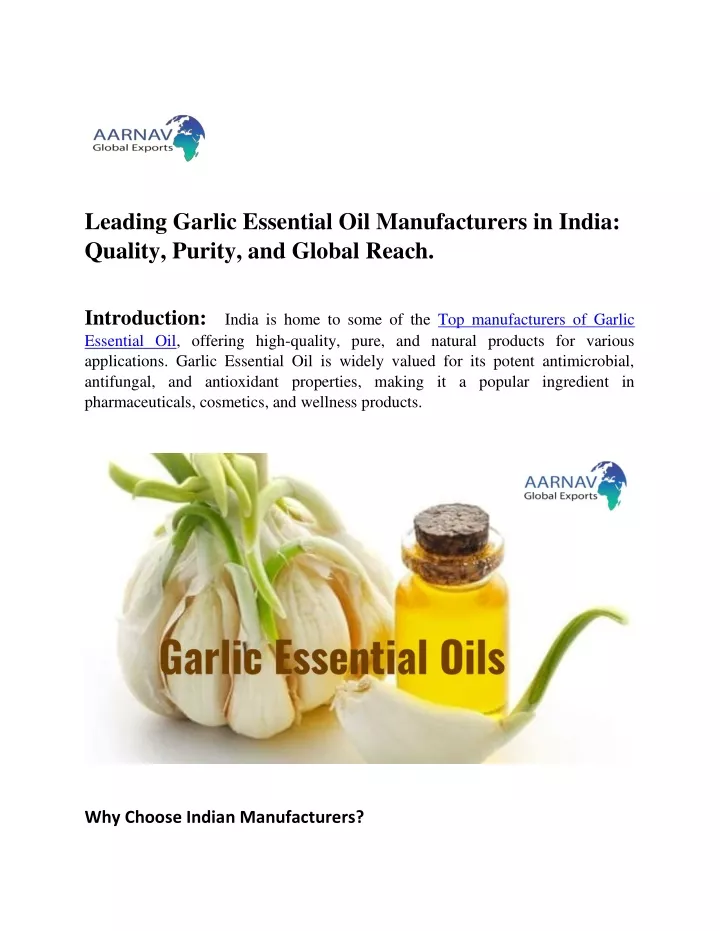 leading garlic essential oil manufacturers