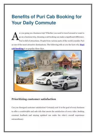 Benefits of Puri Cab Booking for Your Daily Commute
