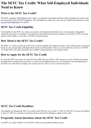 the setc tax credit what self employed