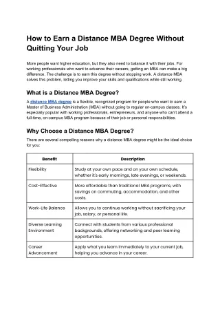 how to earn a distance mba degree without
