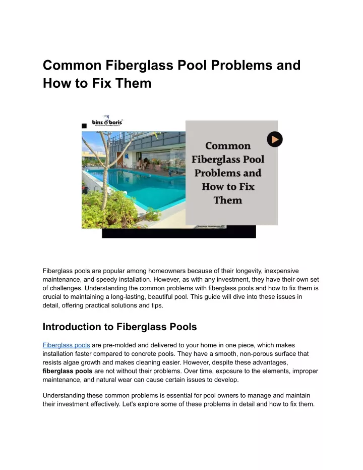 common fiberglass pool problems