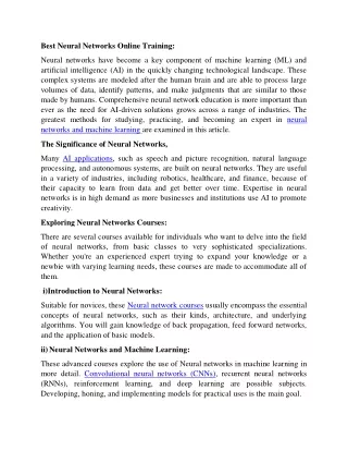 Best Neural Networks Online Training