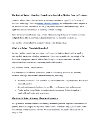 The Role of Rotary Absolute Encoders in Precision Motion Control Systems