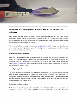 Why Metal Bonding Engineers Are Switching to ITW Performance Polymers