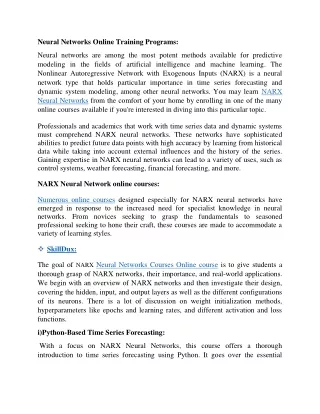 NARX Neural Network online courses