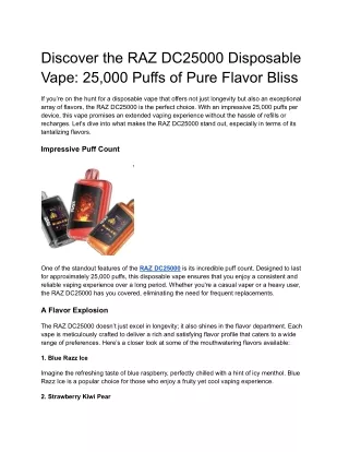 Discover the RAZ DC25000 Disposable Vape 25000 Puffs of Pure Flavor Bliss