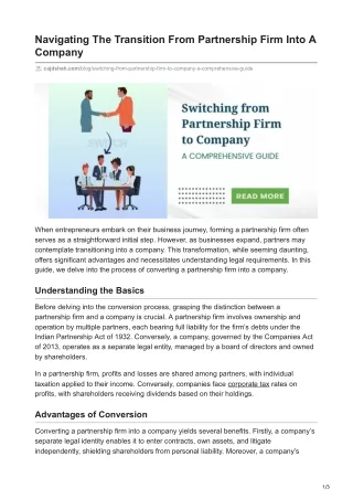 Navigating The Transition From Partnership Firm Into A Company