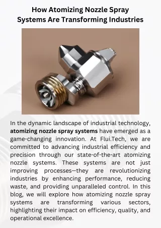 How Atomizing Nozzle Spray Systems Are Transforming Industries