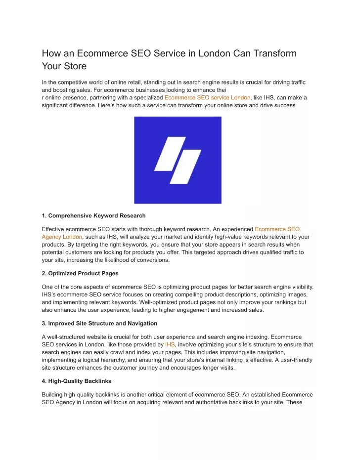 how an ecommerce seo service in london