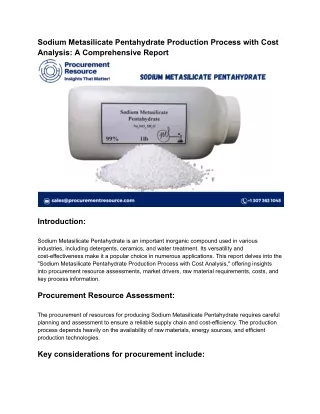 Sodium Metasilicate Pentahydrate Production Process with Cost Analysis