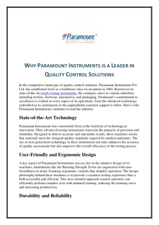 w hy p aramount i nstruments is a l eader