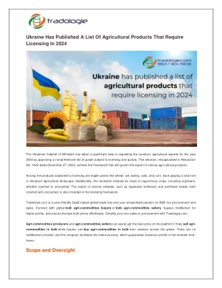 Ukraine Has Published A List Of Agricultural Products That Require Licensing In 2024