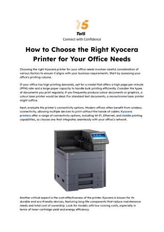 How to Choose the Right Kyocera Printer for Your Office Needs