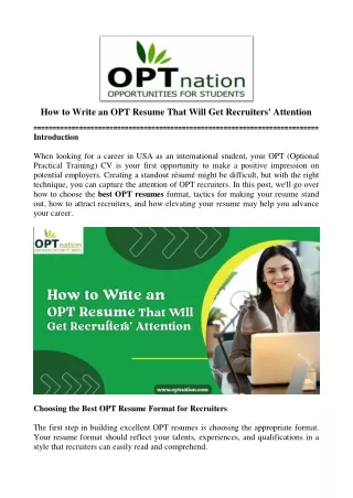 How to Write an OPT Resume That Will Get Recruiters' Attention