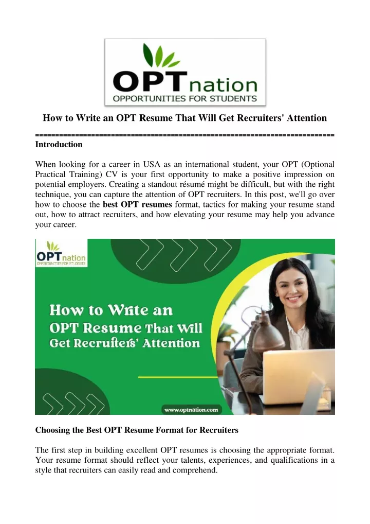 how to write an opt resume that will