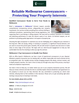 Reliable Melbourne Conveyancers – Protecting Your Property Interests