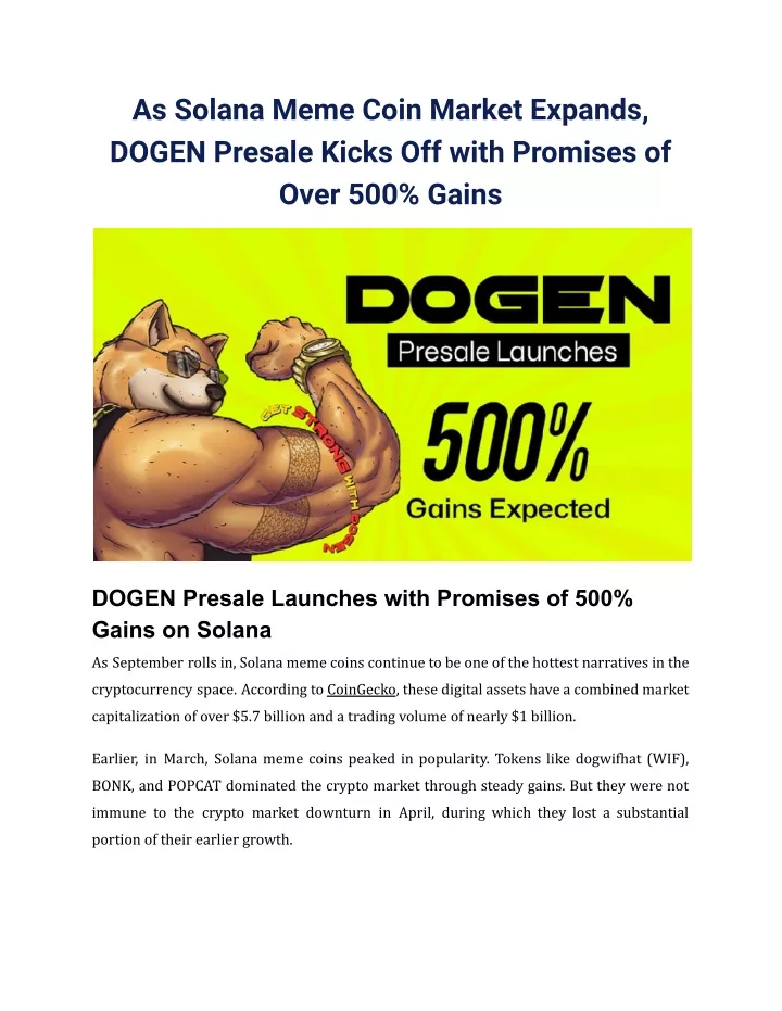 as solana meme coin market expands dogen presale