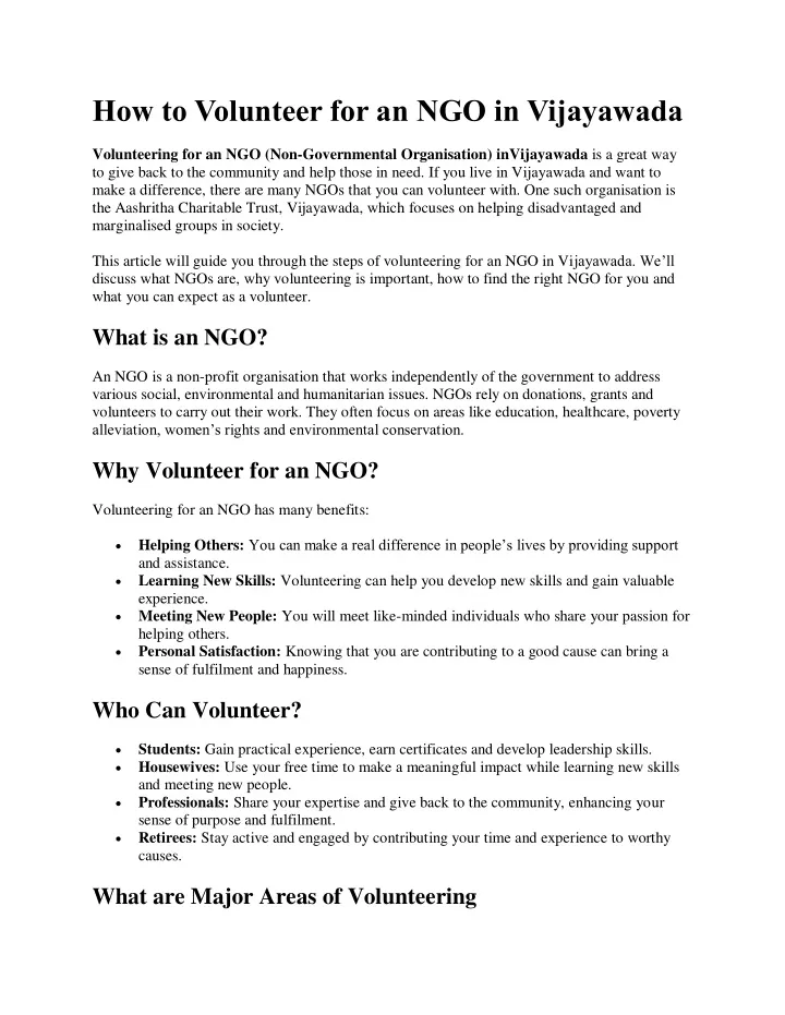 how to volunteer for an ngo in vijayawada