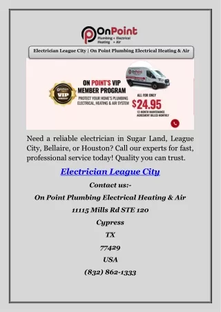 Electrician League City | On Point Plumbing Electrical Heating & Air