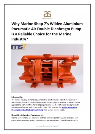 Why Marine Shop 7’s Wilden Aluminium Pneumatic Air Double Diaphragm Pump is a Reliable Choice for the Marine Industry