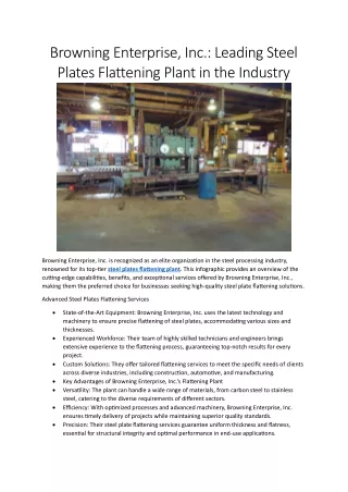 Browning Enterprise Inc Leading Steel Plates Flattening Plant in the Industry