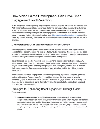 How Video Game Development Can Drive User Engagement and Retention