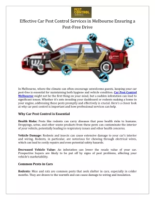 Effective Car Pest Control Services in Melbourne Ensuring a Pest-Free Drive