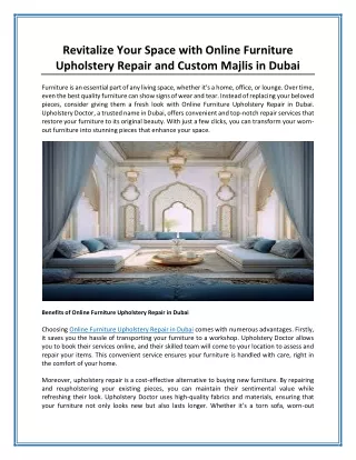 Revitalize Your Space with Online Furniture Upholstery Repair and Custom Majlis in Dubai