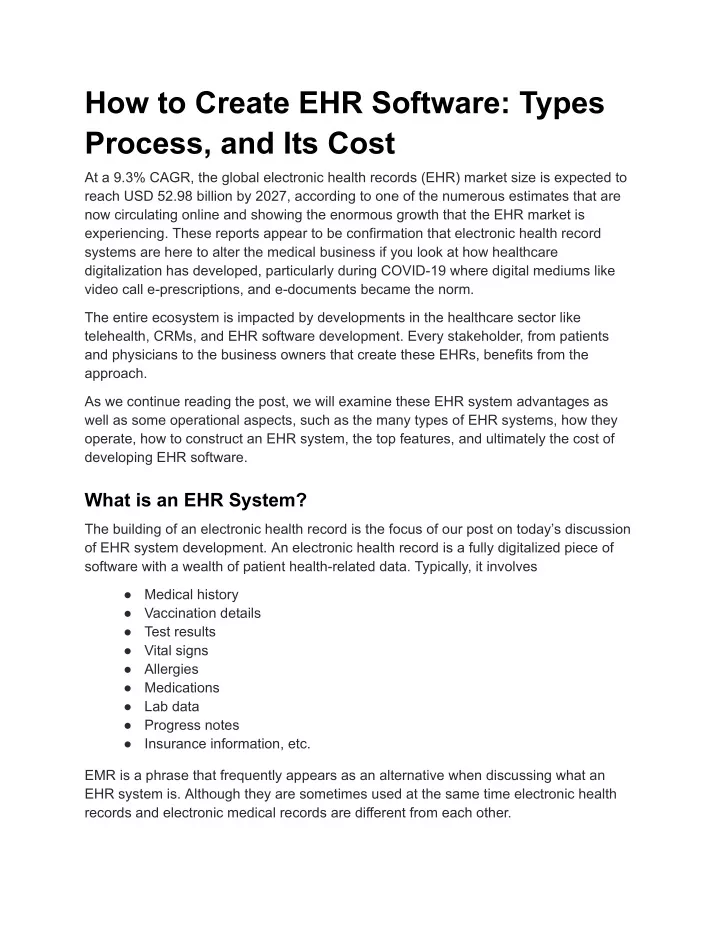 how to create ehr software types process