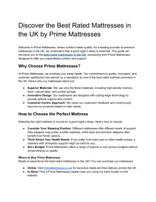 Best Rated Mattresses in the UK by Prime Mattresses