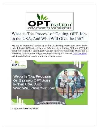 what is the process of getting opt jobs