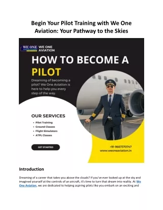 Begin Your Pilot Training with We One Aviation