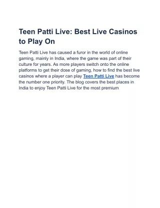 Teen Patti Live_ Best Live Casinos to Play On