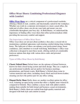 Office Wear Shoes: Combining Professional Elegance with Comfort