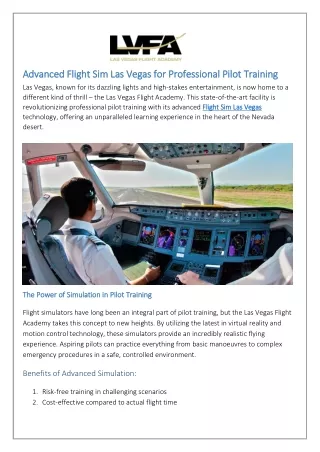 Advanced Flight Sim Las Vegas for Professional Pilot Training