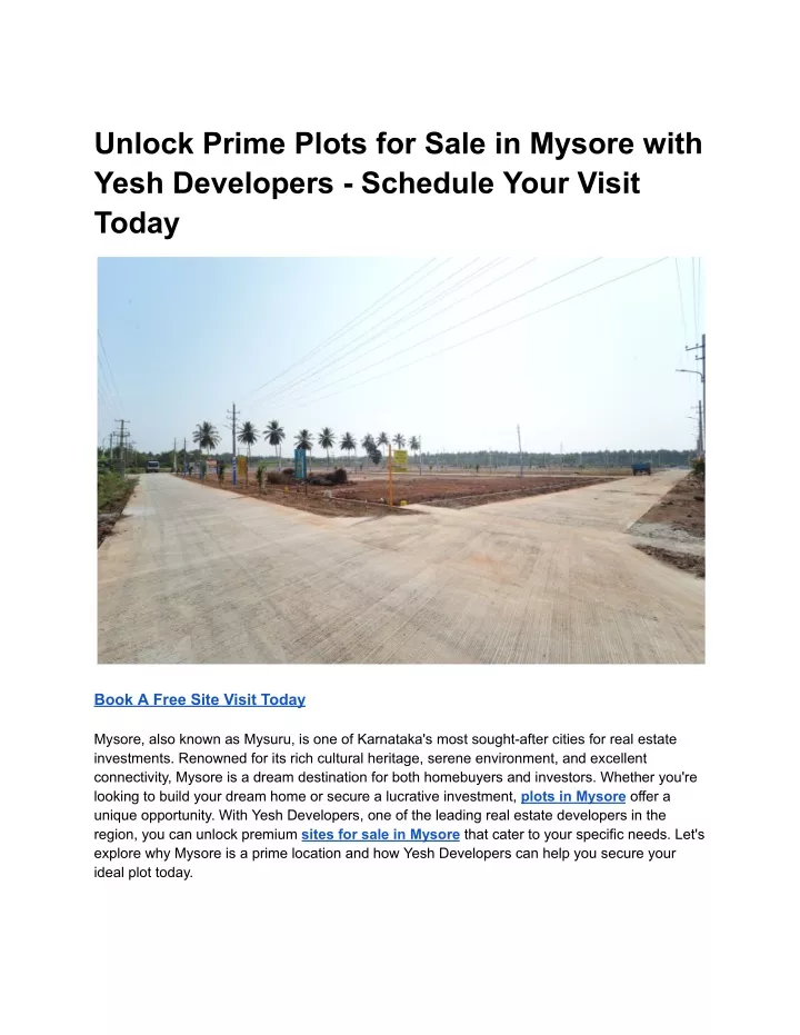 unlock prime plots for sale in mysore with yesh