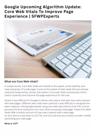 Google Upcoming Algorithm Update | Core Web Vitals To Improve Page Experience