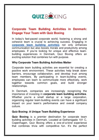 Corporate Team Building Activities in Denmark Engage Your Team with Quiz Boxing