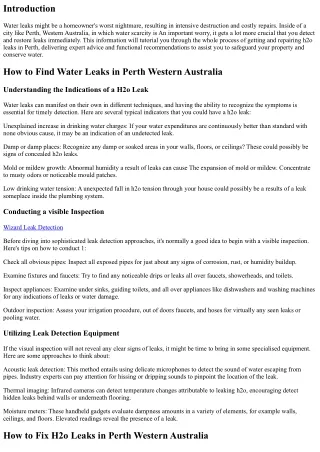 How to define and Fix H2o Leaks in Perth Western Australia