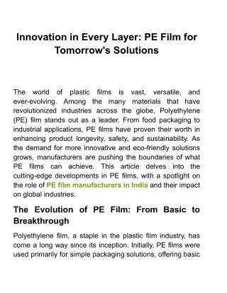 The Strength of Simplicity: PE Film in Modern Packaging