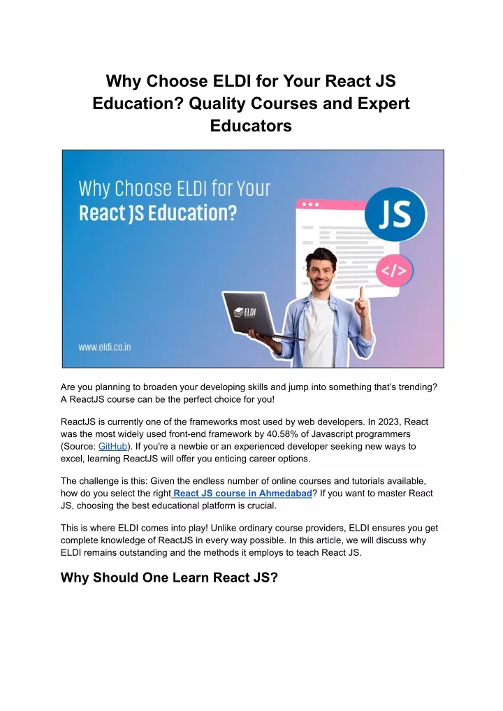 why choose eldi for your react js education