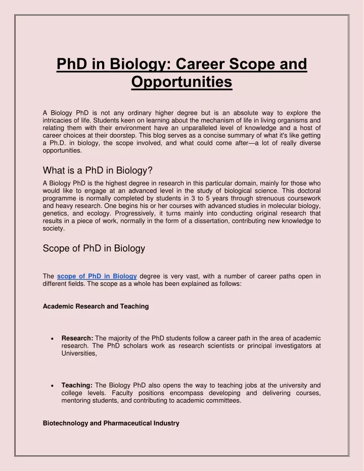 phd in biology career scope and opportunities