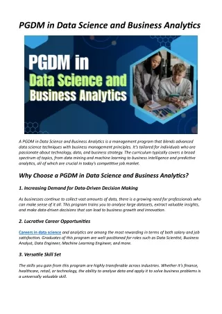 PGDM in Data Science and Business Analytics