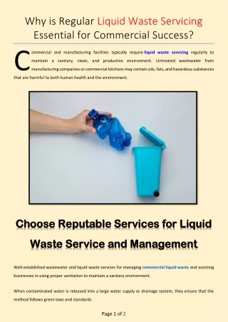 Why is Regular Liquid Waste Servicing Essential for Commercial Success