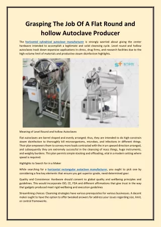 Grasping The Job Of A Flat Round and hollow Autoclave Producer