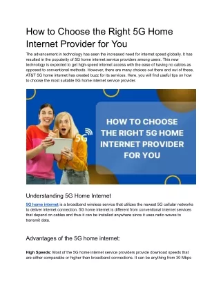 How to Choose the Right 5G Home Internet Provider for You